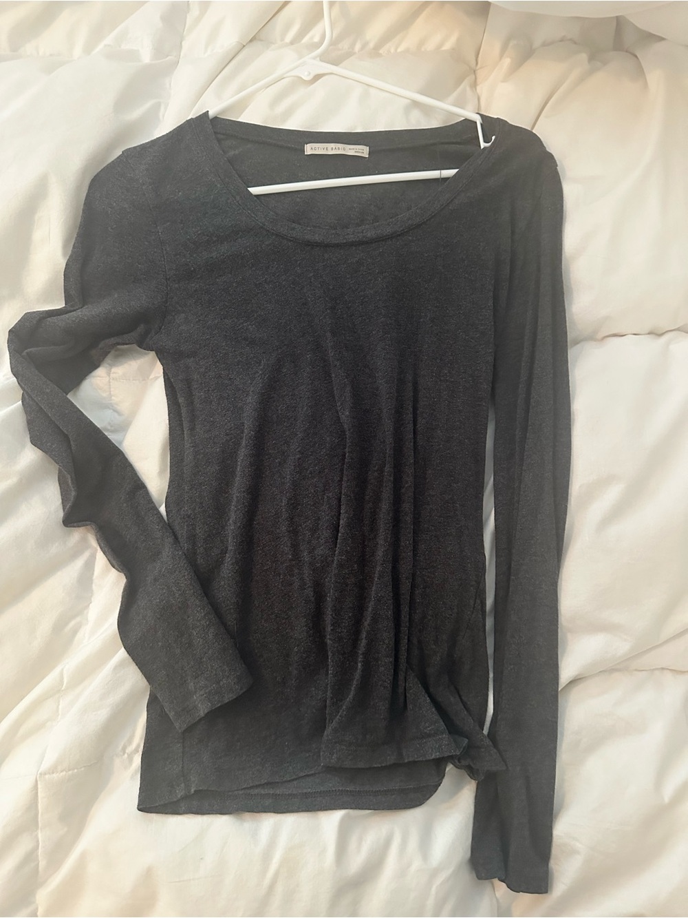 Active Basic Slim Scoop Neck Long Sleeve Top - Charcoal